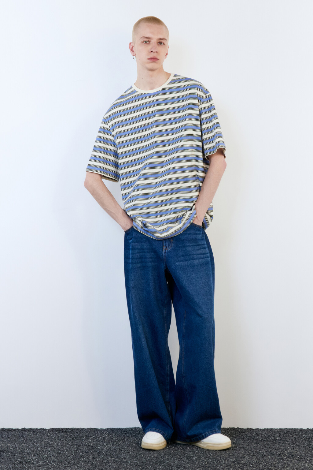 Футболка oversize с принтом в полоску - цвет синий - 5
