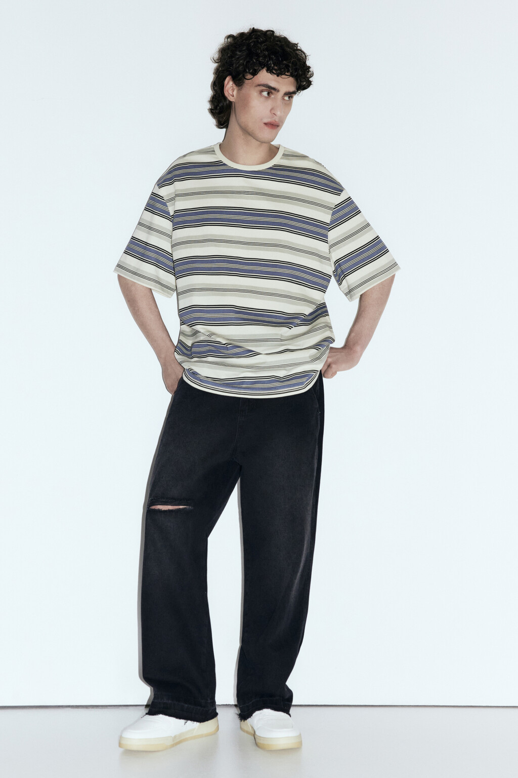 Футболка oversize с принтом в полоску - цвет мультиколор - 5