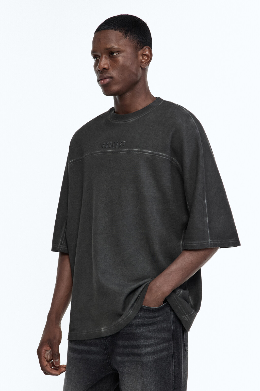 Футболка oversize с состаренным эффектом и принтом - цвет серый - 4