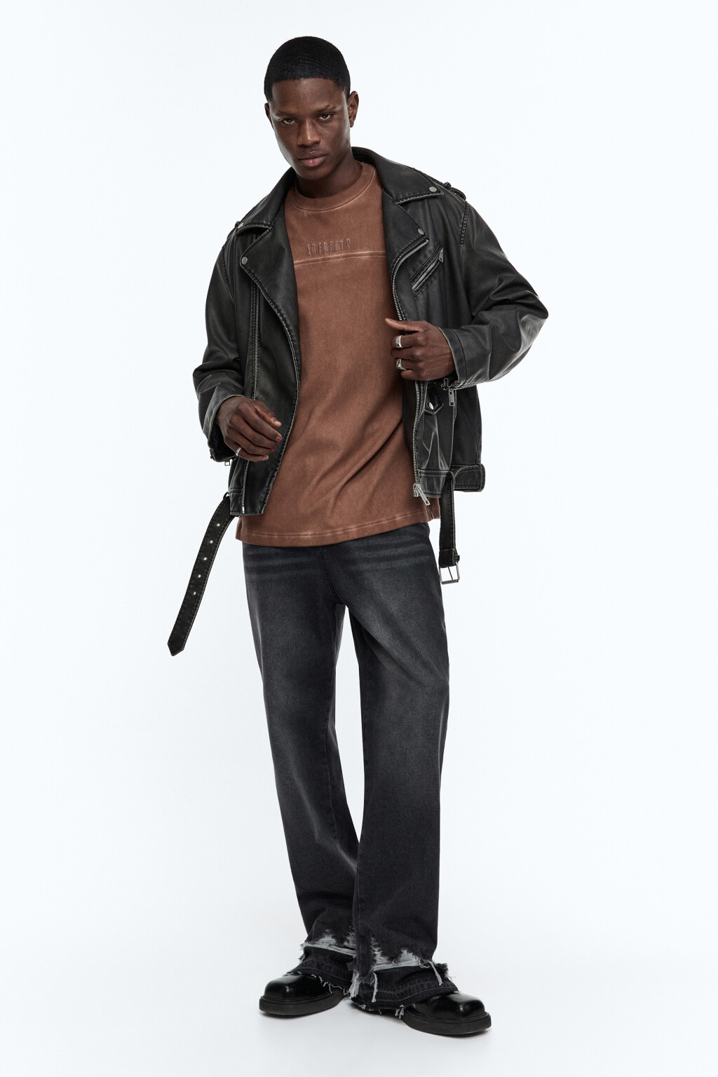 Футболка oversize с состаренным эффектом и принтом - цвет коричневый - 1