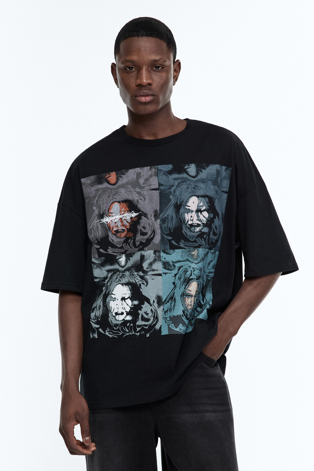Футболка oversize с принтом-абстракцией - цвет черный - 2