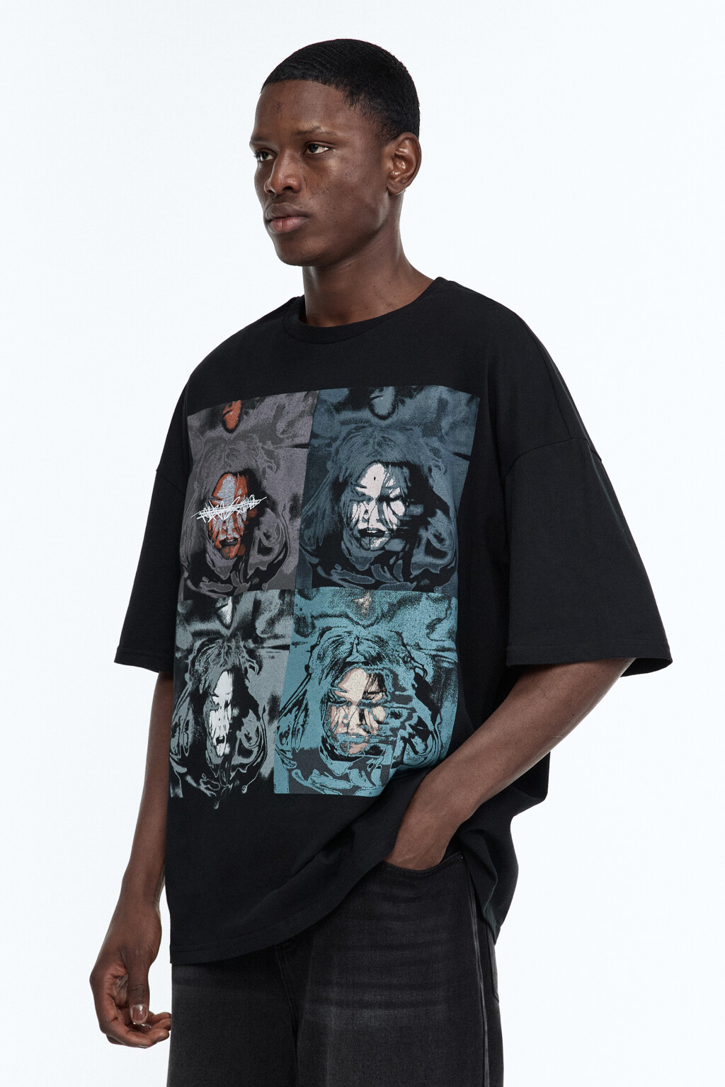 Футболка oversize с принтом-абстракцией - цвет черный - 3