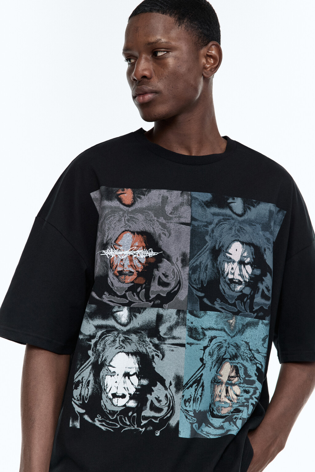 Футболка oversize с принтом-абстракцией - цвет черный - 1