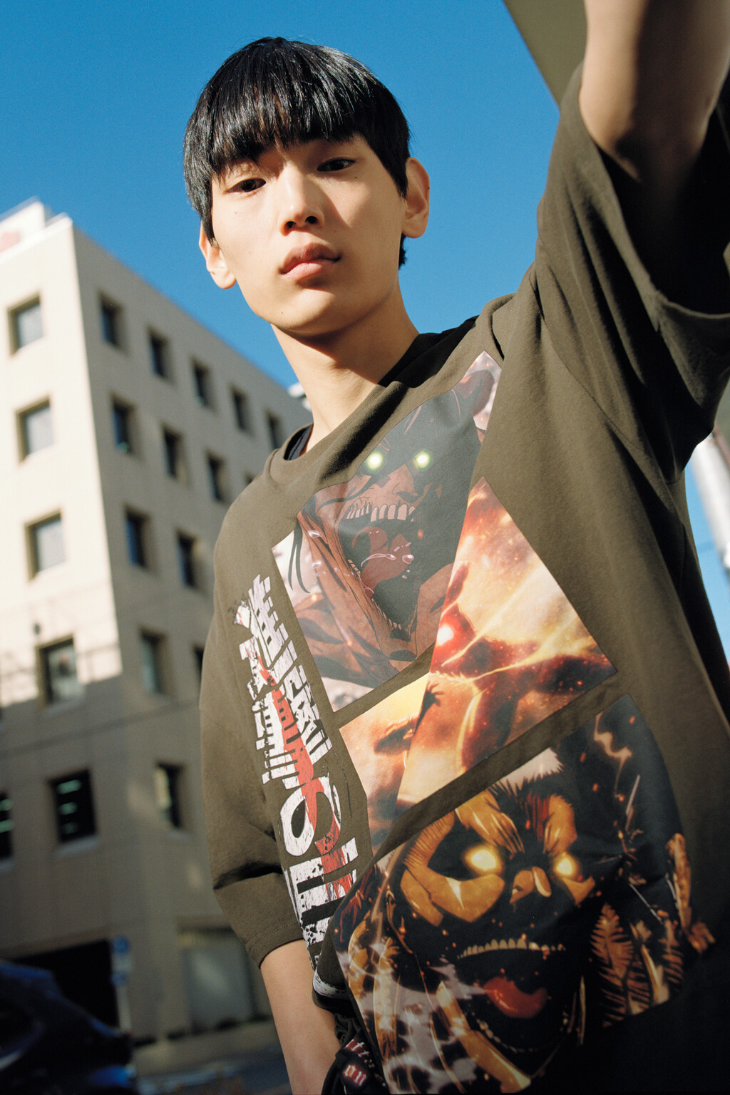 Футболка свободная с принтом Атака титанов - цвет зеленый - 9