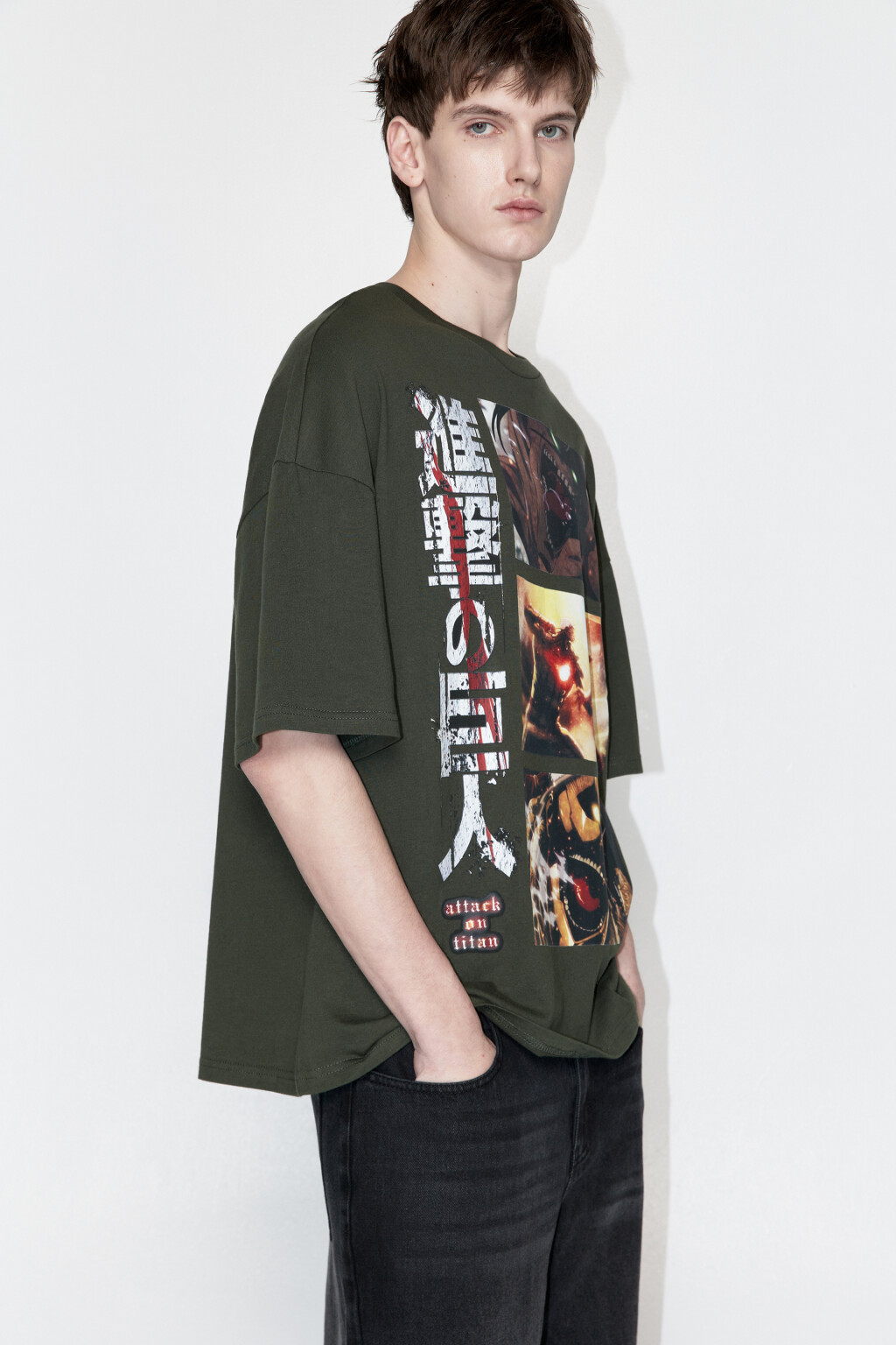 Футболка свободная с принтом Атака титанов - цвет зеленый - 2