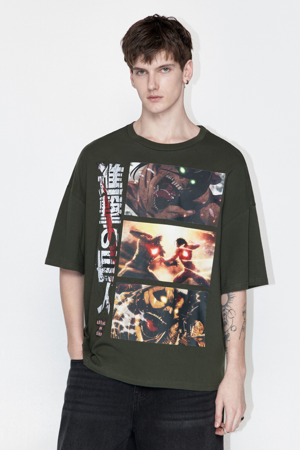 Футболка свободная с принтом Атака титанов - цвет зеленый - 3