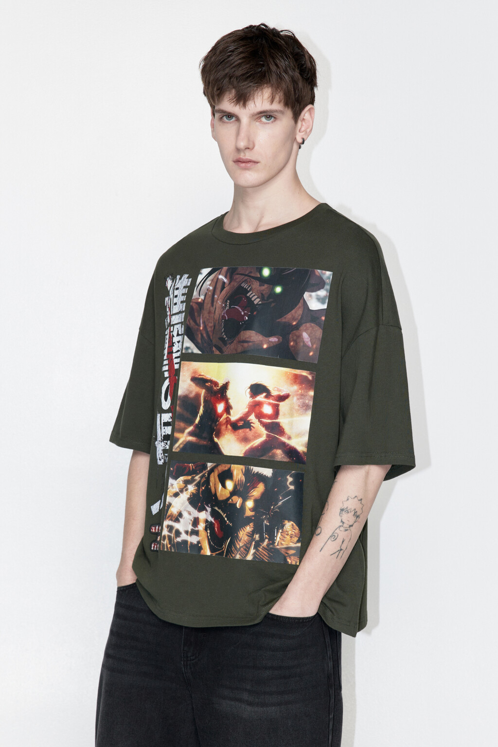 Футболка свободная с принтом Атака титанов - цвет зеленый - 4