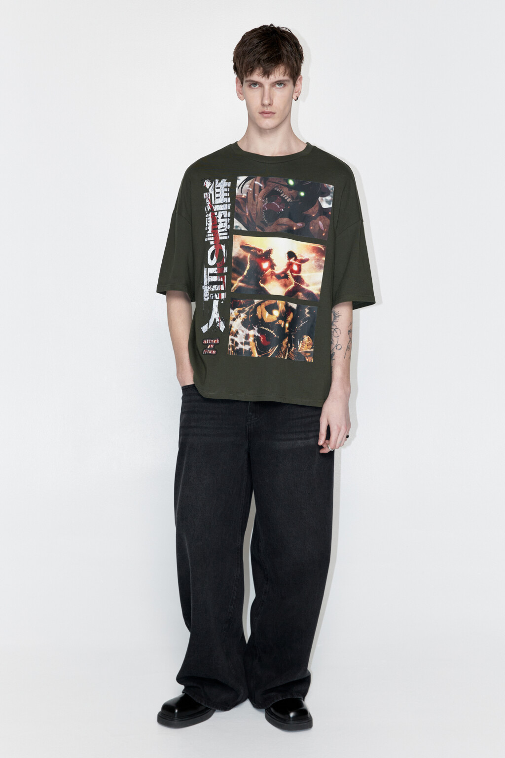 Футболка свободная с принтом Атака титанов - цвет зеленый - 6