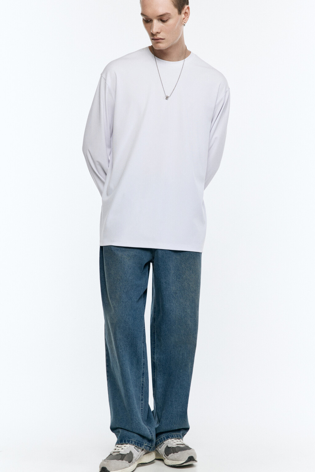 Лонгслив свободный в рубчик - цвет белый - 1