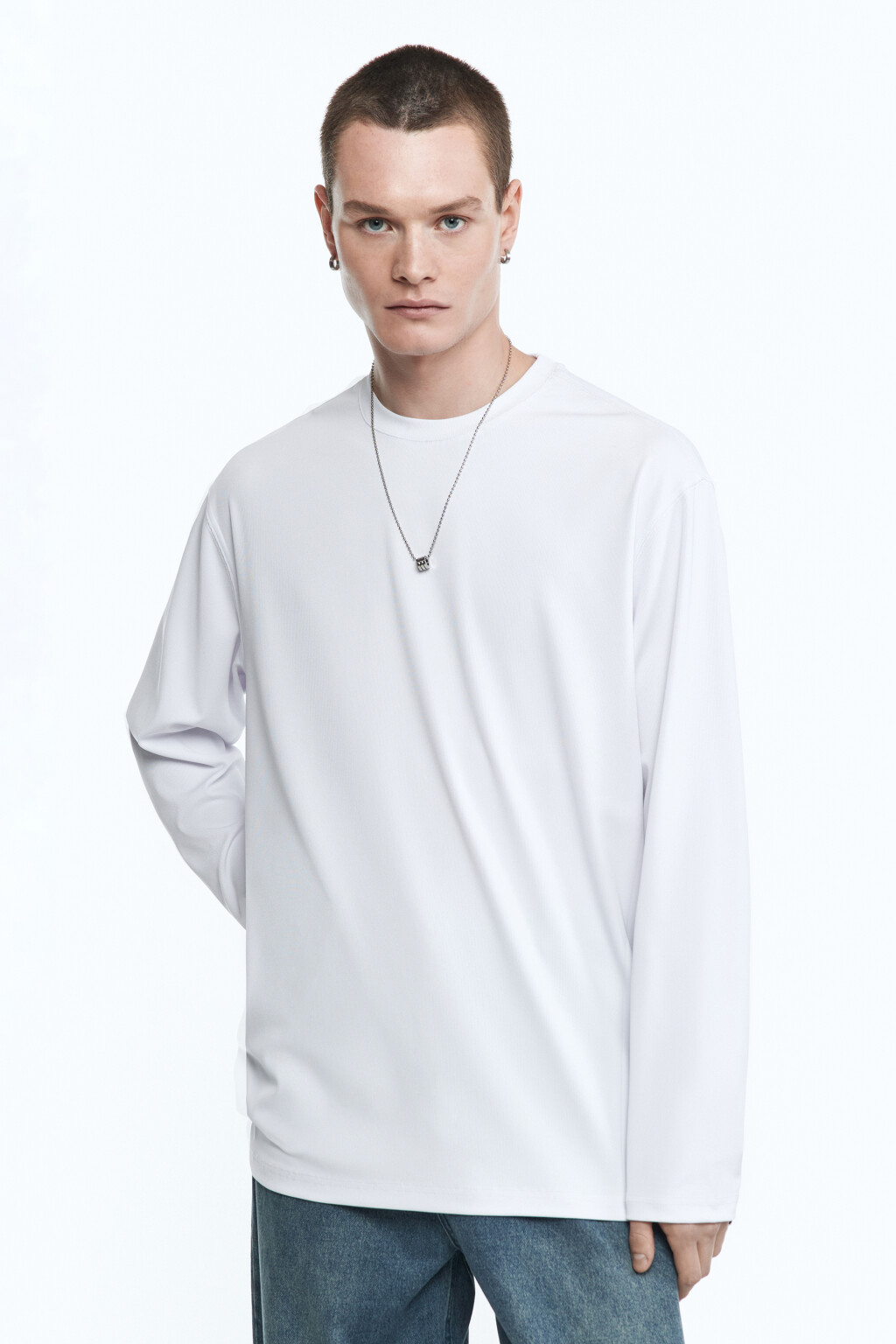 Лонгслив свободный в рубчик - цвет белый - 2