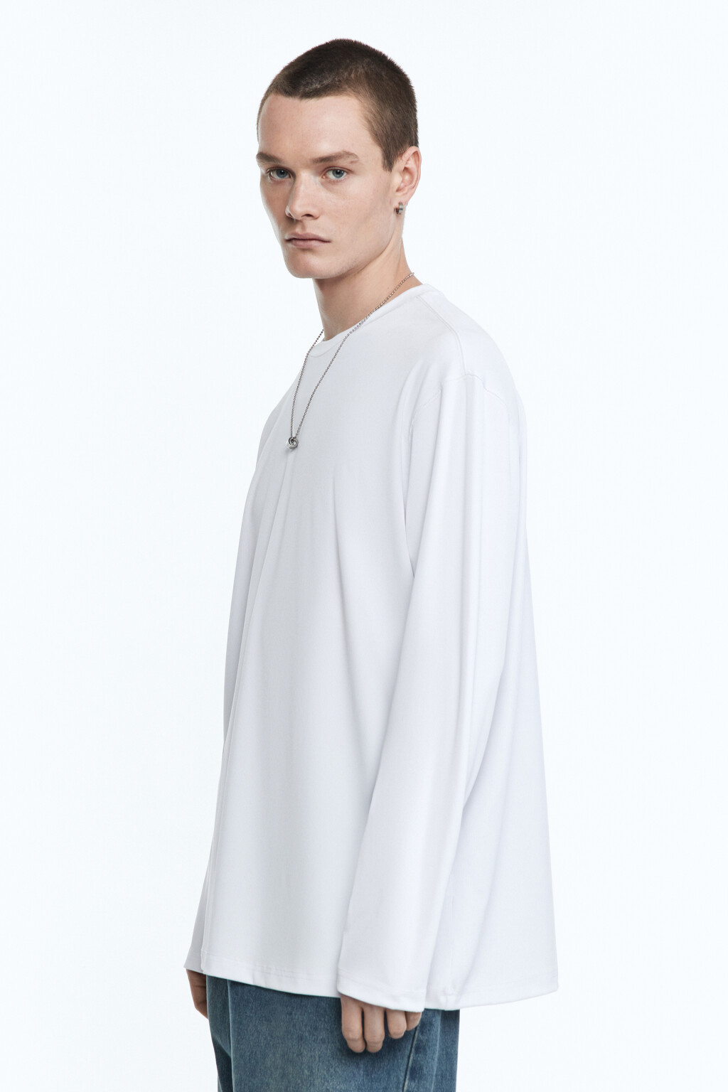 Лонгслив свободный в рубчик - цвет белый - 3