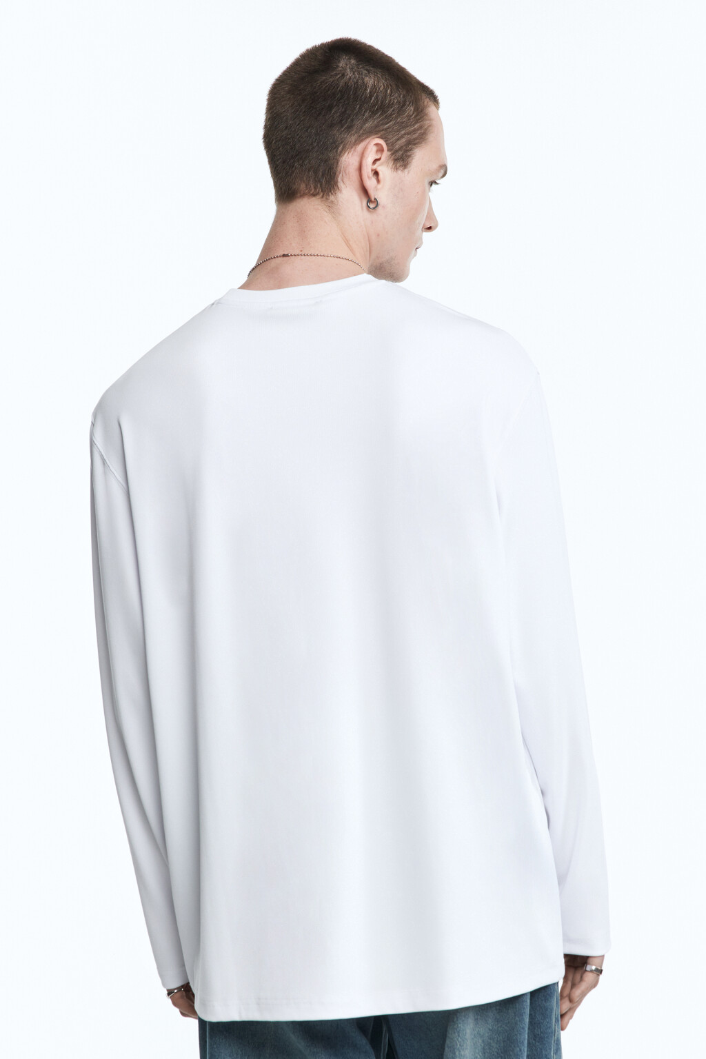 Лонгслив свободный в рубчик - цвет белый - 4