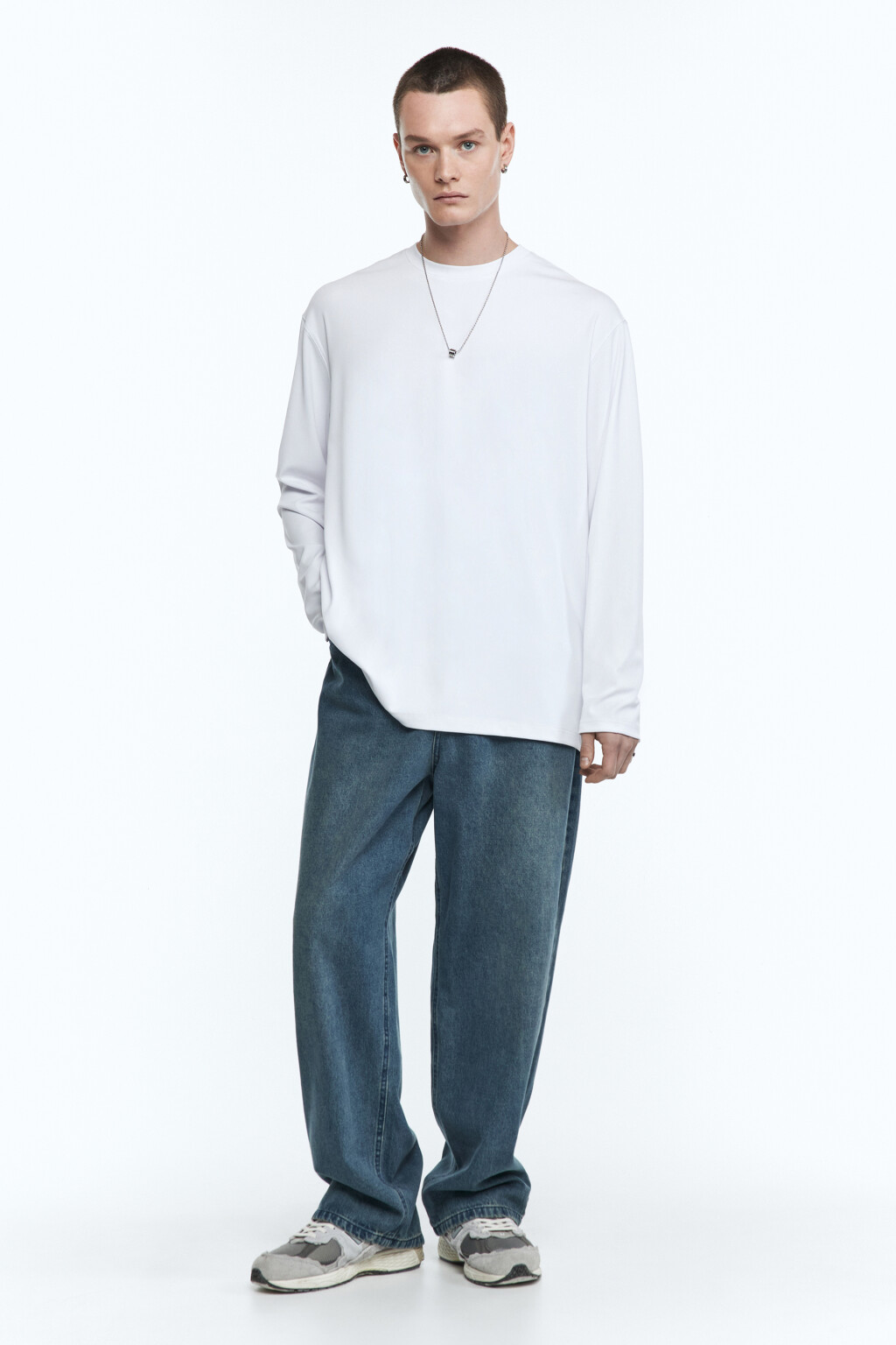 Лонгслив свободный в рубчик - цвет белый - 5
