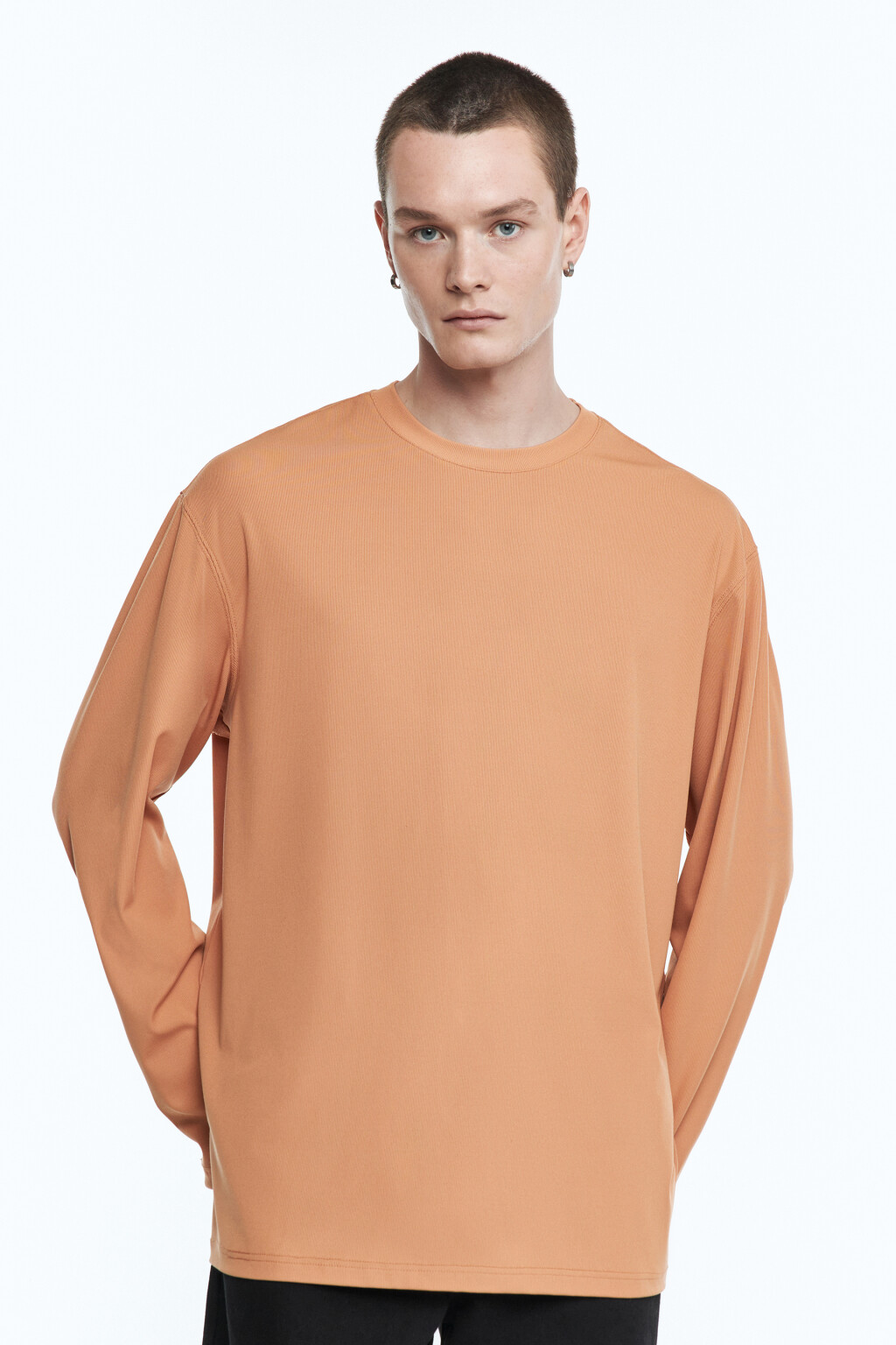 Лонгслив свободный в рубчик - цвет коричневый - 3