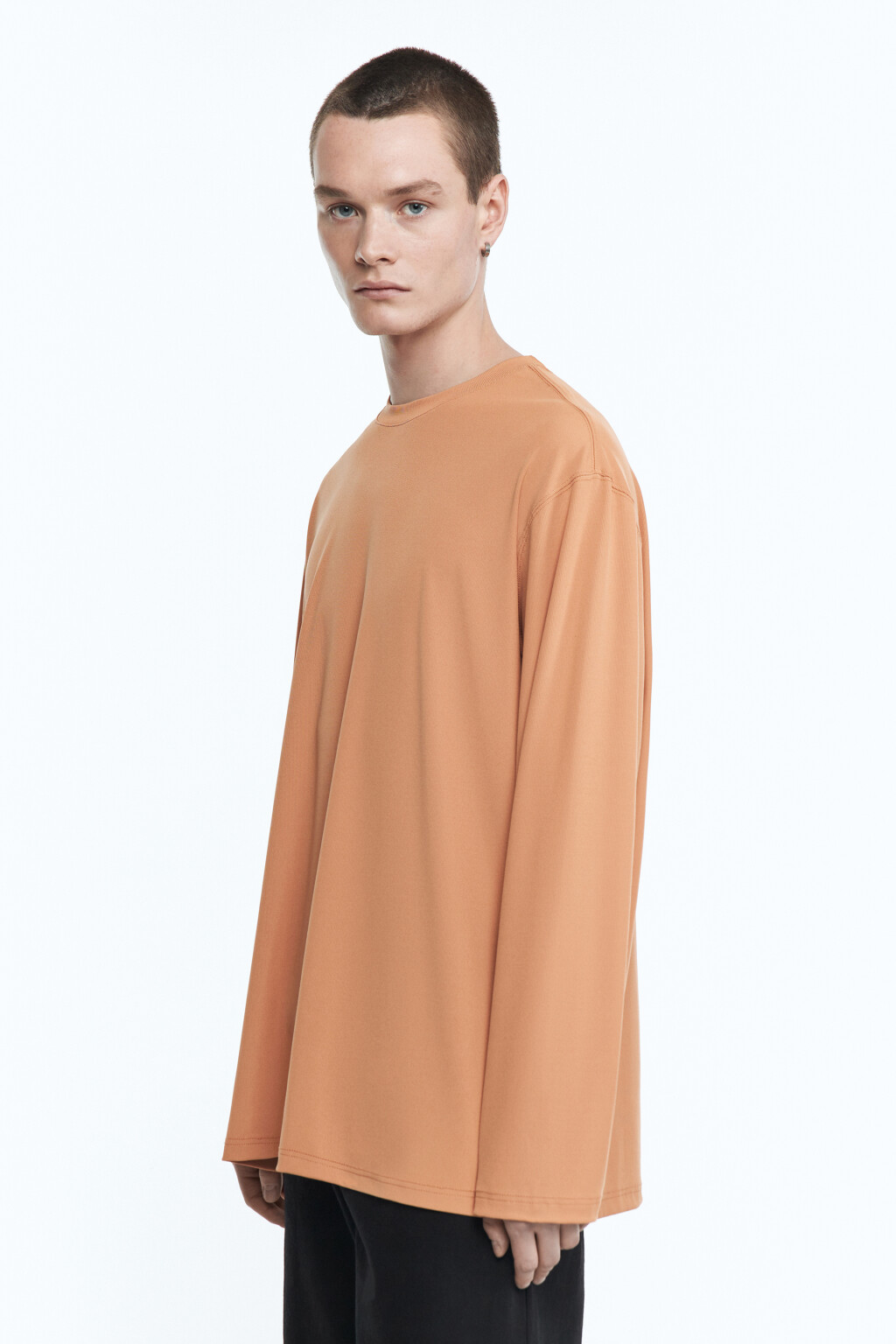 Лонгслив свободный в рубчик - цвет коричневый - 4