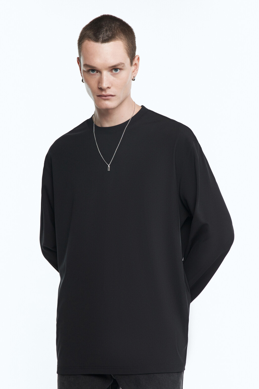 Лонгслив свободный в рубчик - цвет черный - 2