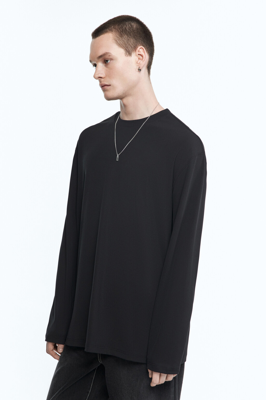 Лонгслив свободный в рубчик - цвет черный - 3
