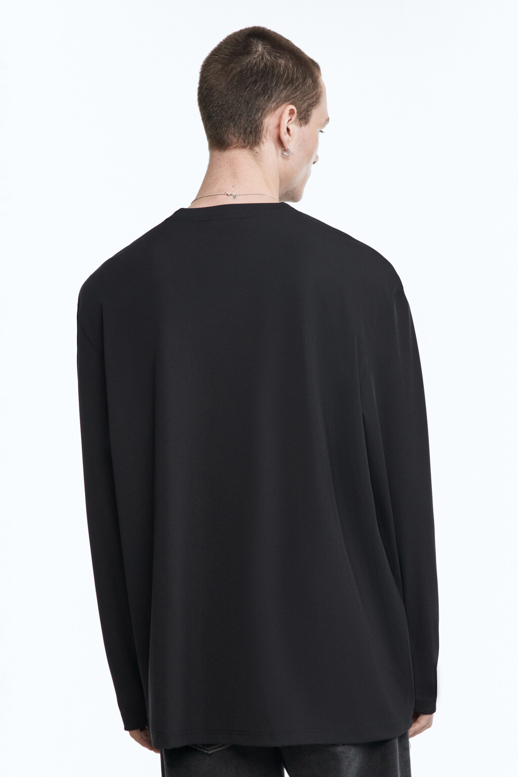 Лонгслив свободный в рубчик - цвет черный - 4