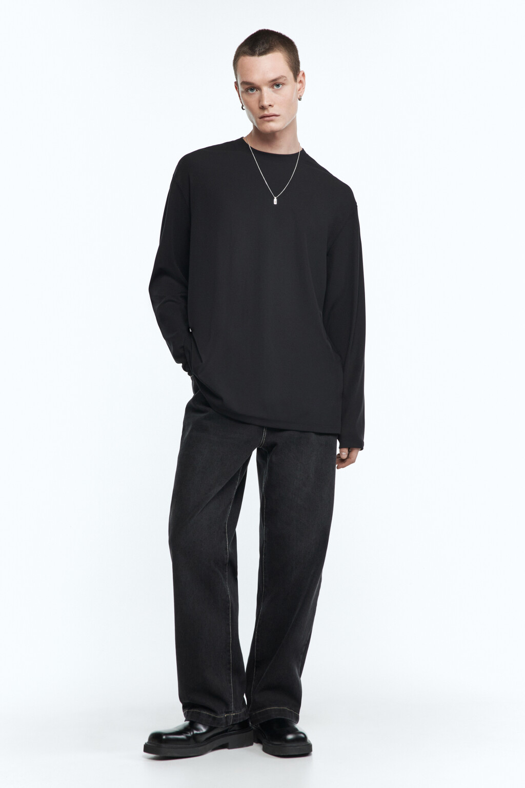 Лонгслив свободный в рубчик - цвет черный - 5