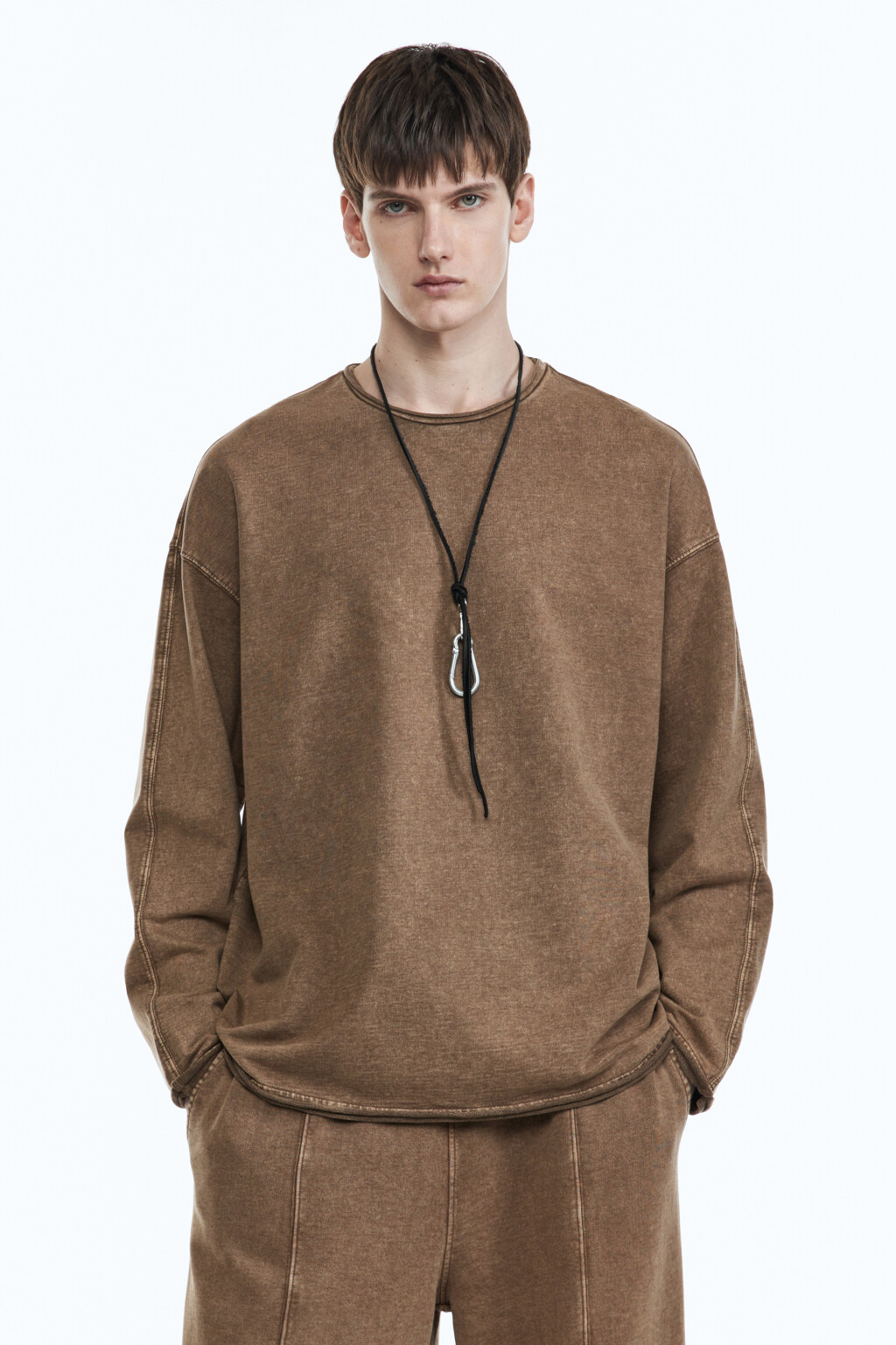 Лонгслив oversize с состаренным эффектом - цвет бежевый - 2