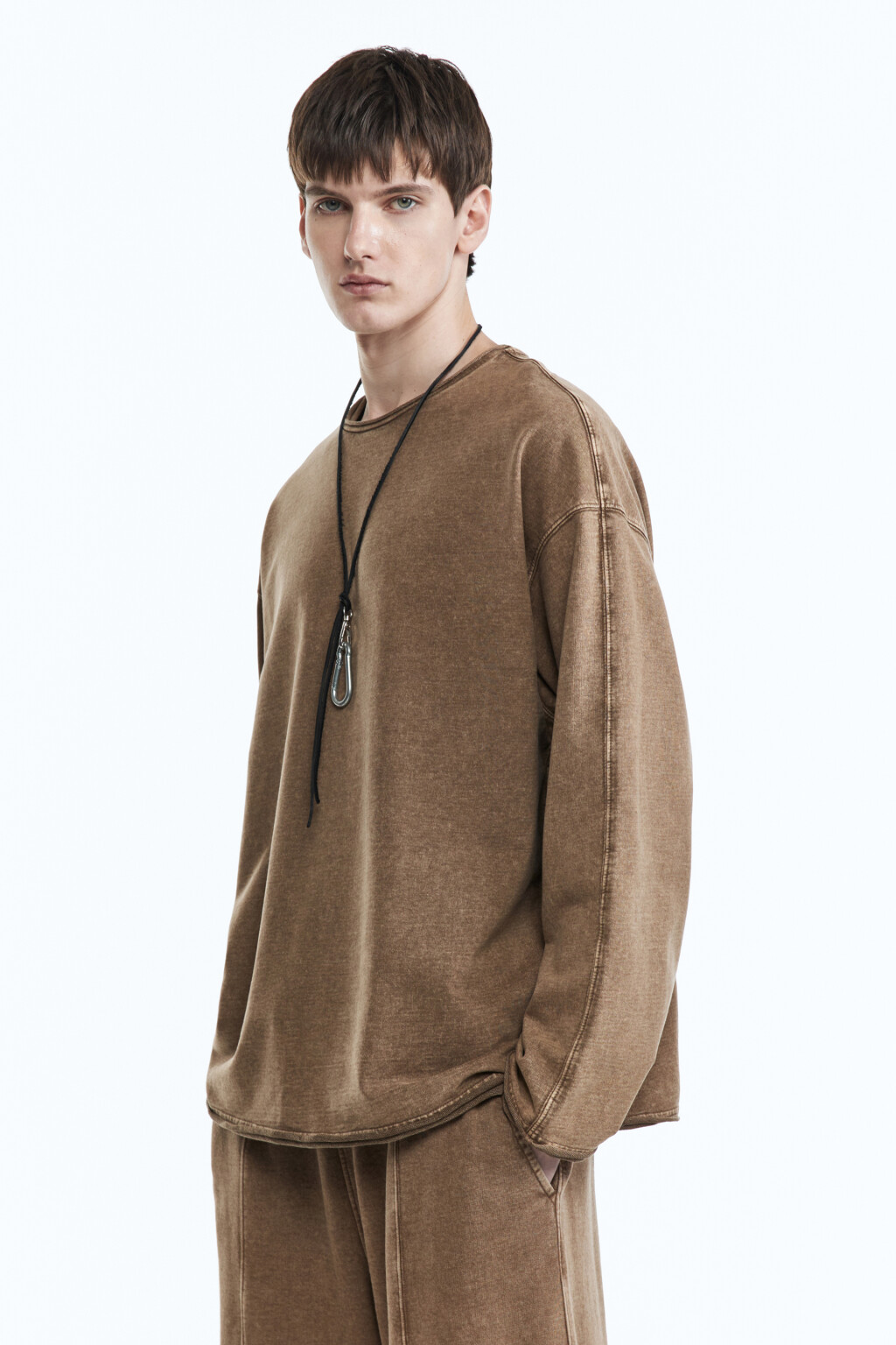 Лонгслив oversize с состаренным эффектом - цвет бежевый - 3