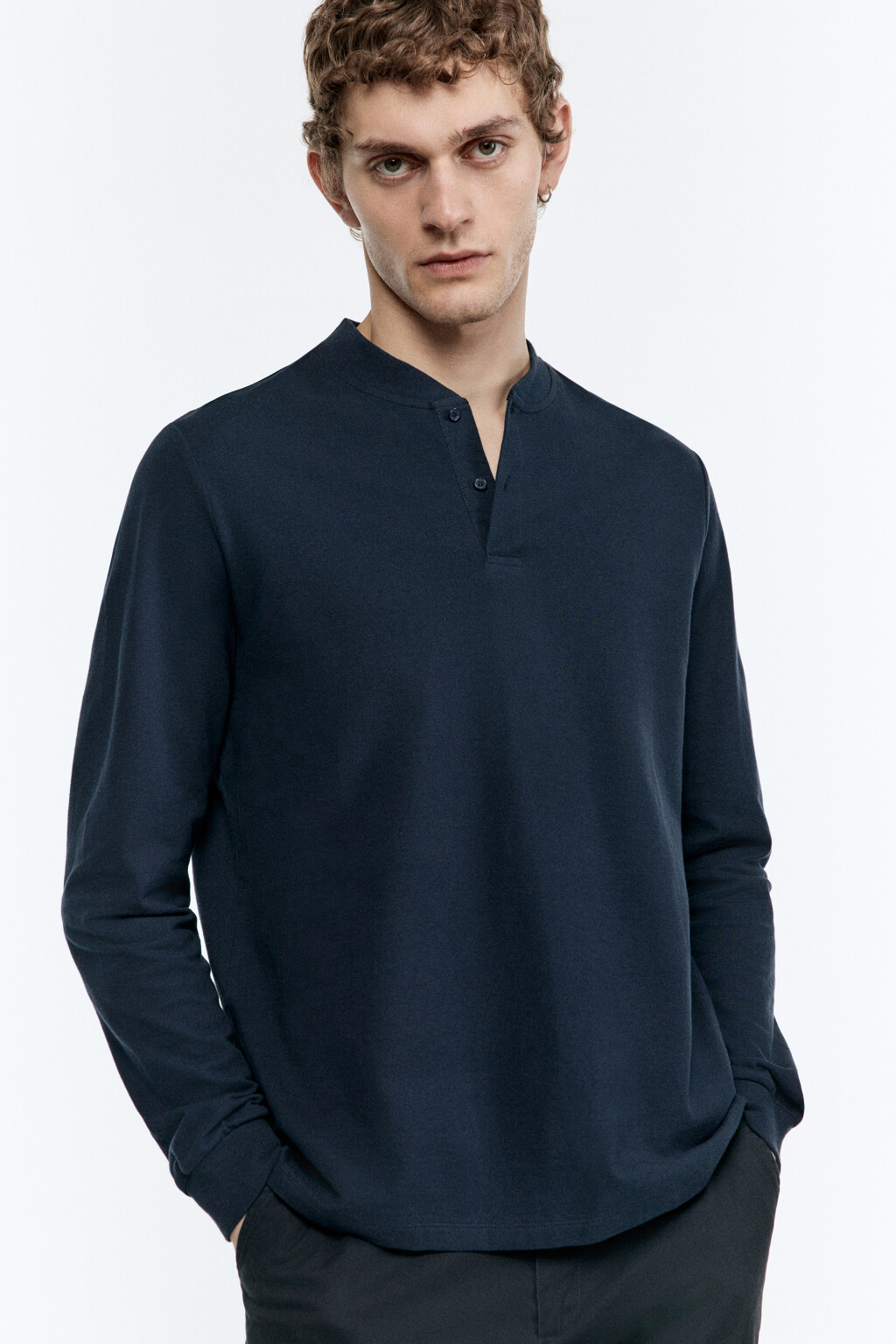 Лонгслив хлопковый с застежкой на груди - цвет синий - 1