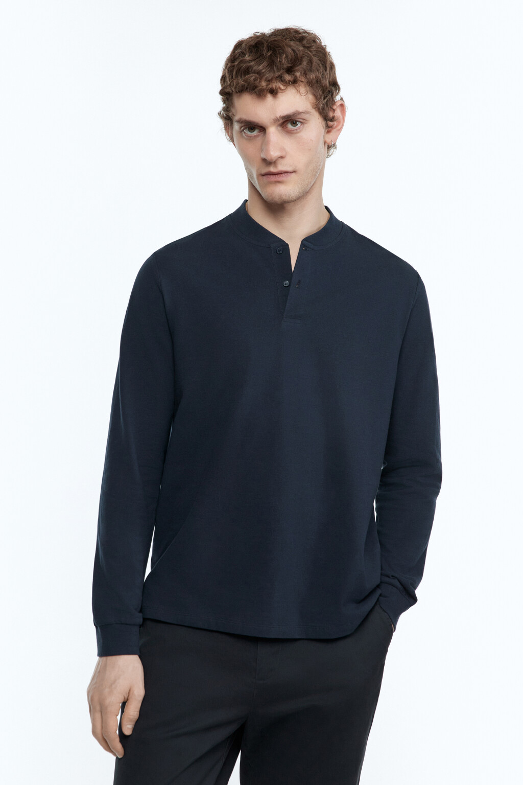 Лонгслив хлопковый с застежкой на груди - цвет синий - 2
