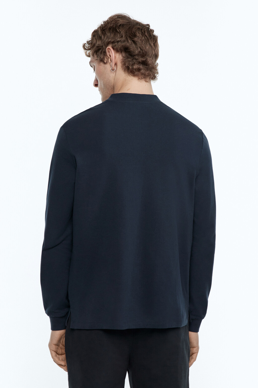 Лонгслив хлопковый с застежкой на груди - цвет синий - 4