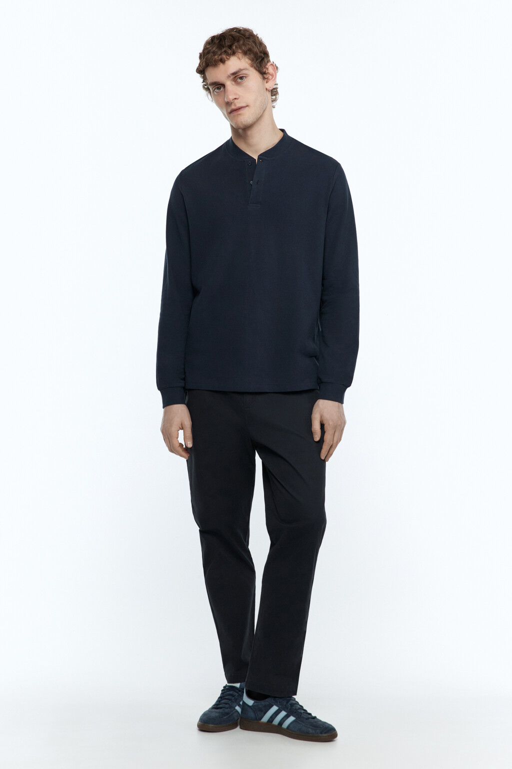 Лонгслив хлопковый с застежкой на груди - цвет синий - 5