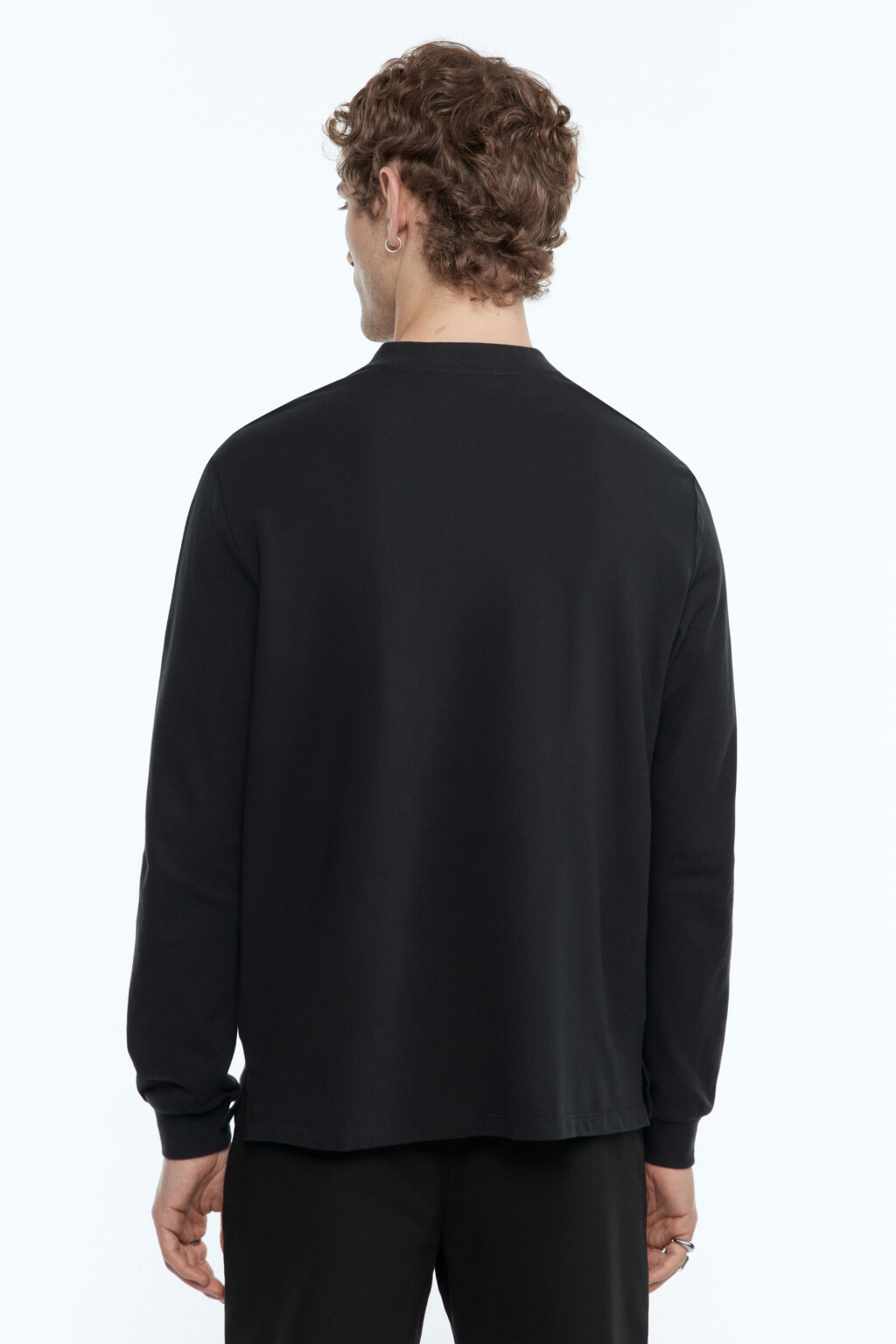 Лонгслив хлопковый с застежкой на груди - цвет черный - 4
