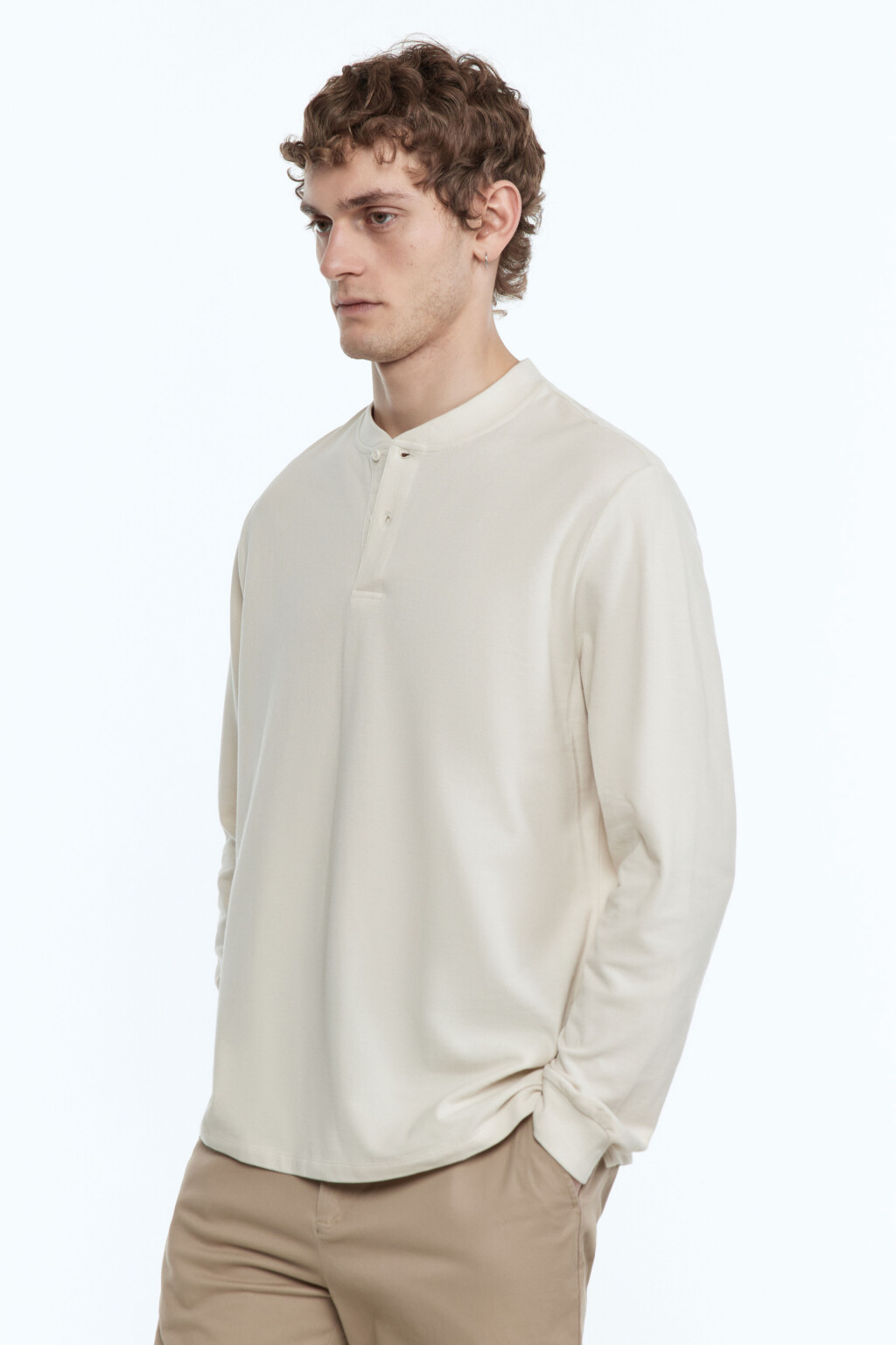 Лонгслив хлопковый с застежкой на груди - цвет бежевый - 4