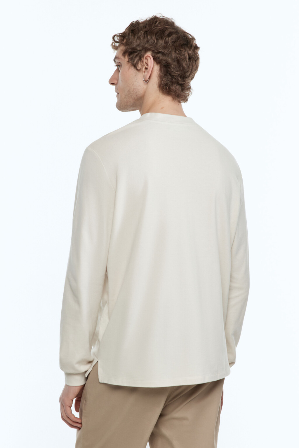 Лонгслив хлопковый с застежкой на груди - цвет бежевый - 5