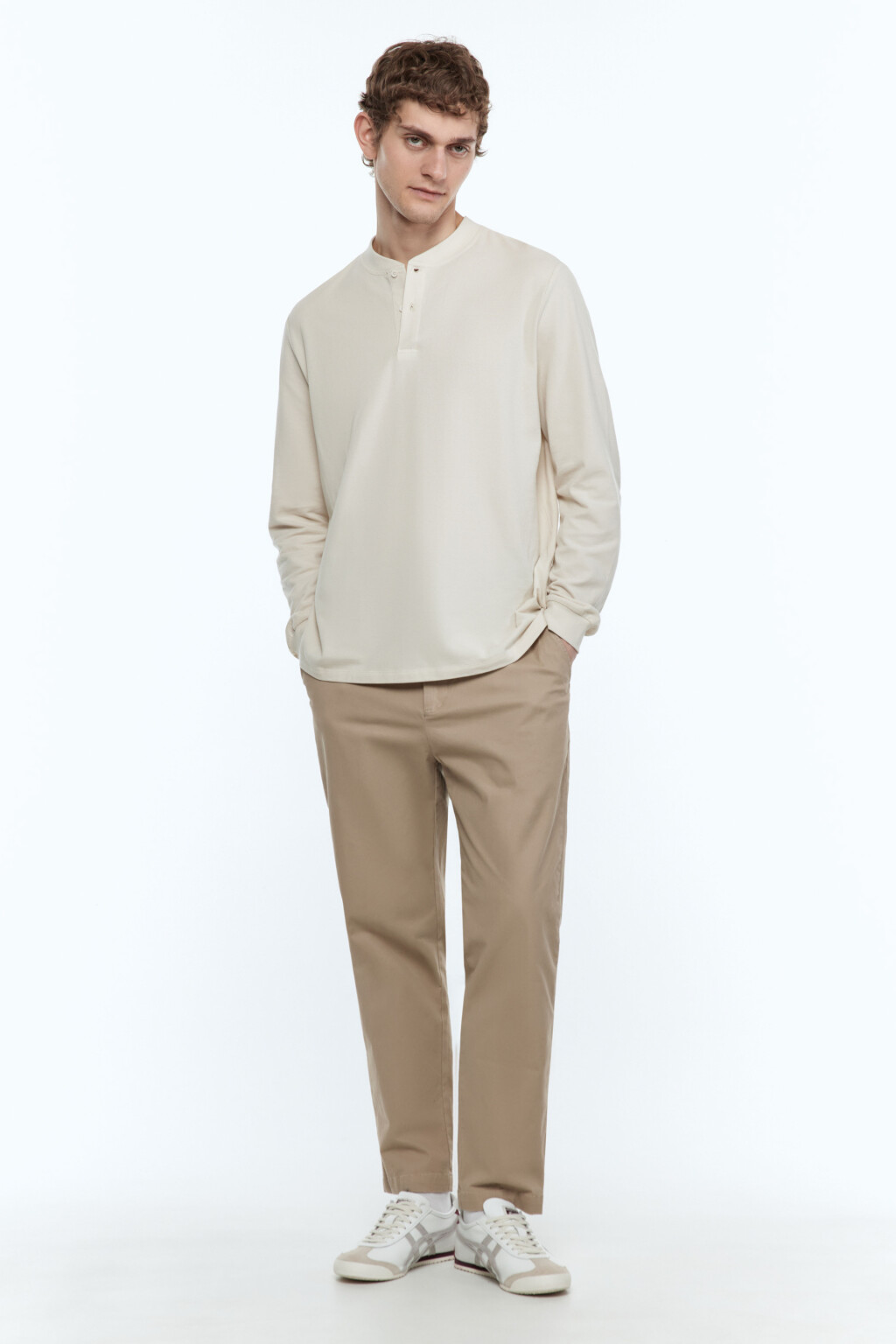 Лонгслив хлопковый с застежкой на груди - цвет бежевый - 6