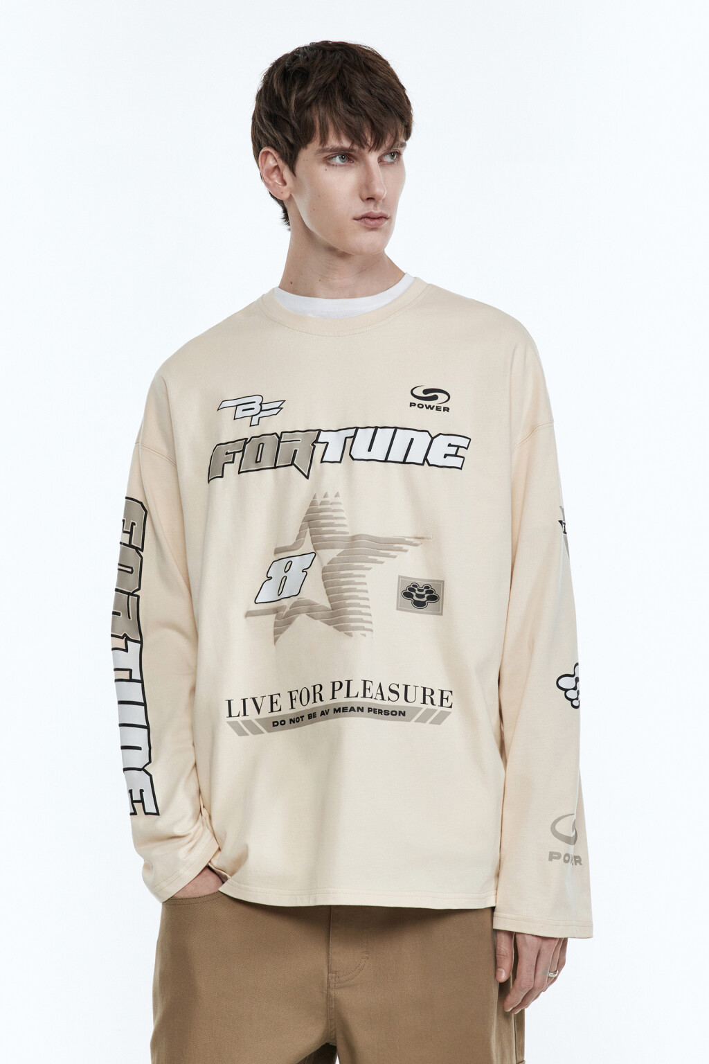 Лонгслив oversize с гоночным принтом - цвет бежевый - 3