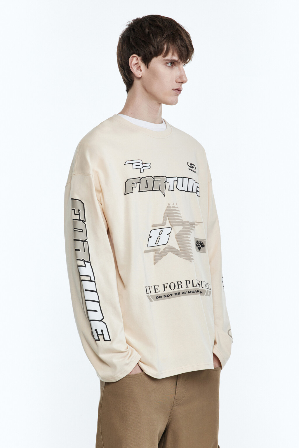 Лонгслив oversize с гоночным принтом - цвет бежевый - 4