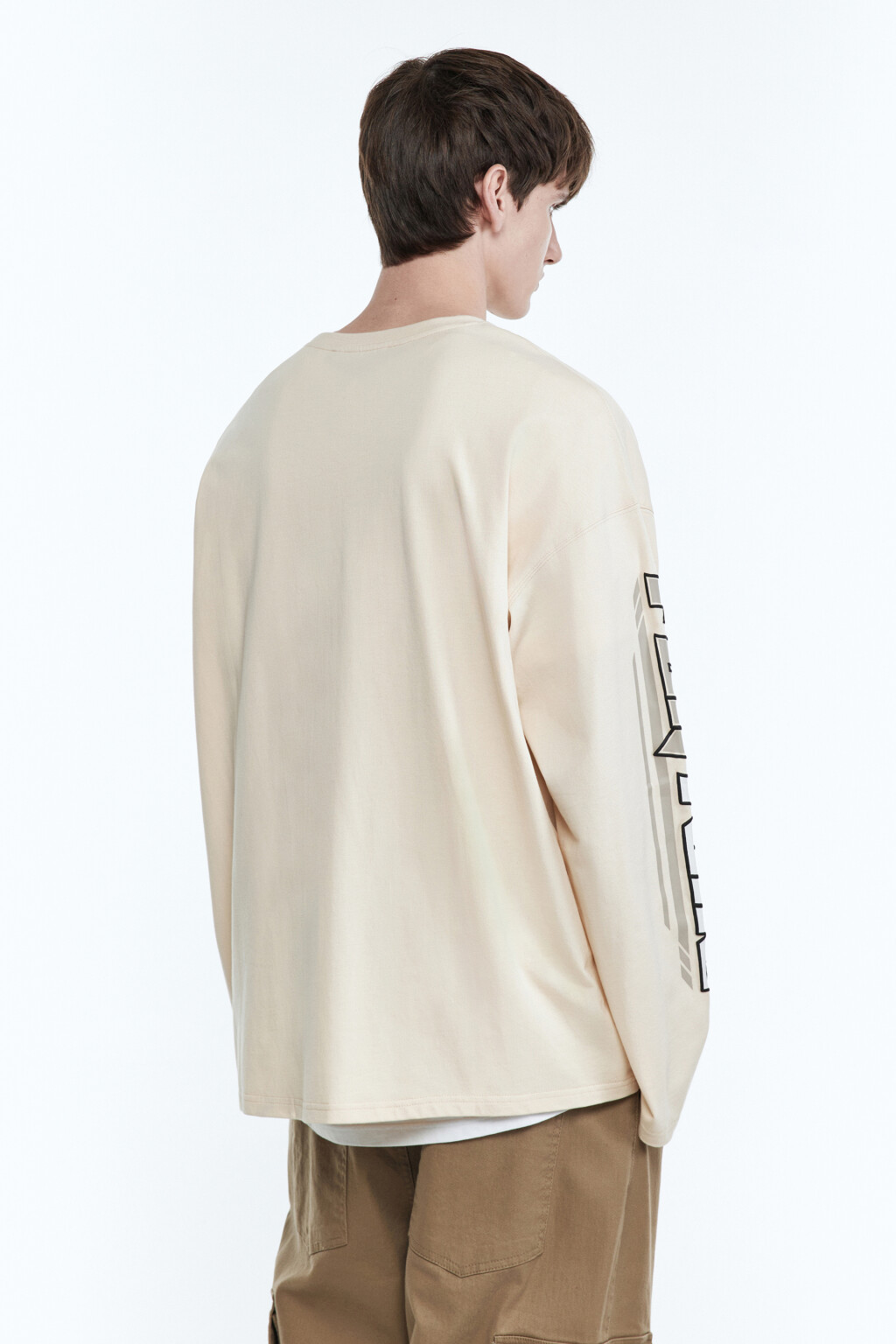 Лонгслив oversize с гоночным принтом - цвет бежевый - 5