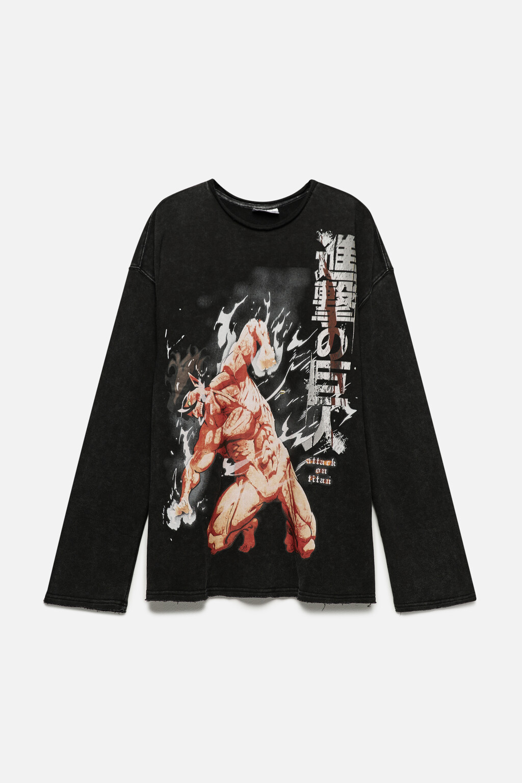 Лонгслив oversize с принтом Атака титанов - цвет черный - 10