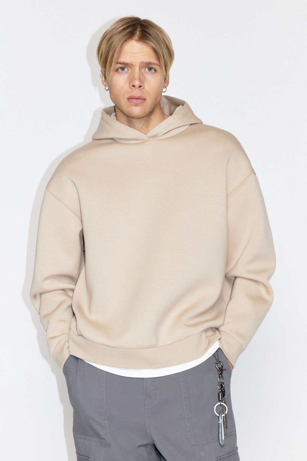 Худи oversize с имитацией футболки - цвет бежевый - 2