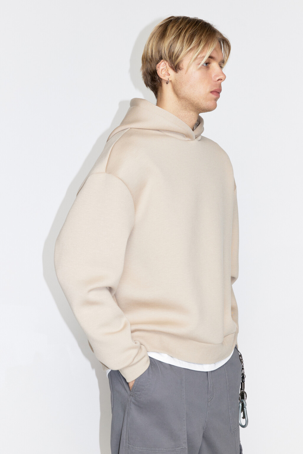 Худи oversize с имитацией футболки - цвет бежевый - 3