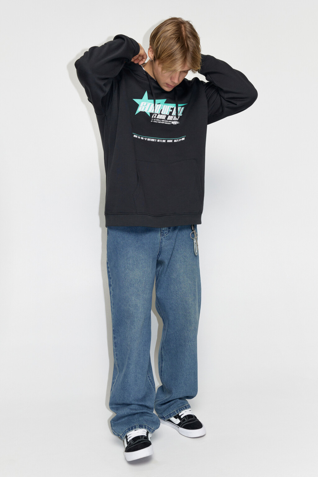 Худи oversize утепленная с принтом - цвет серый - 1