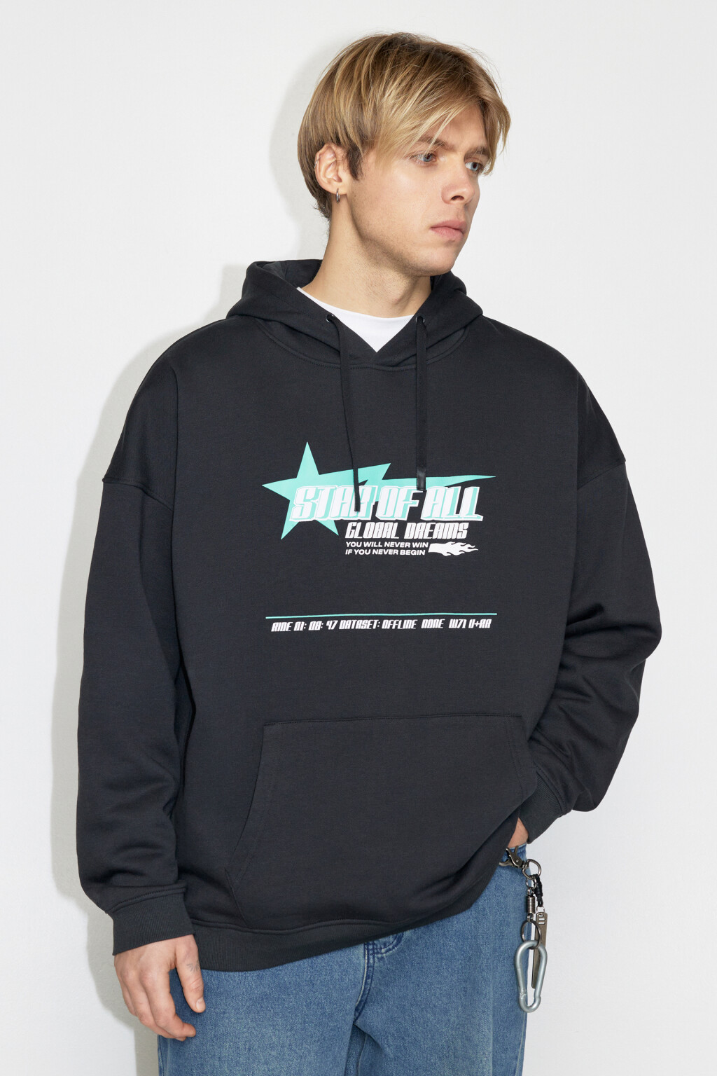 Худи oversize утепленная с принтом - цвет серый - 2