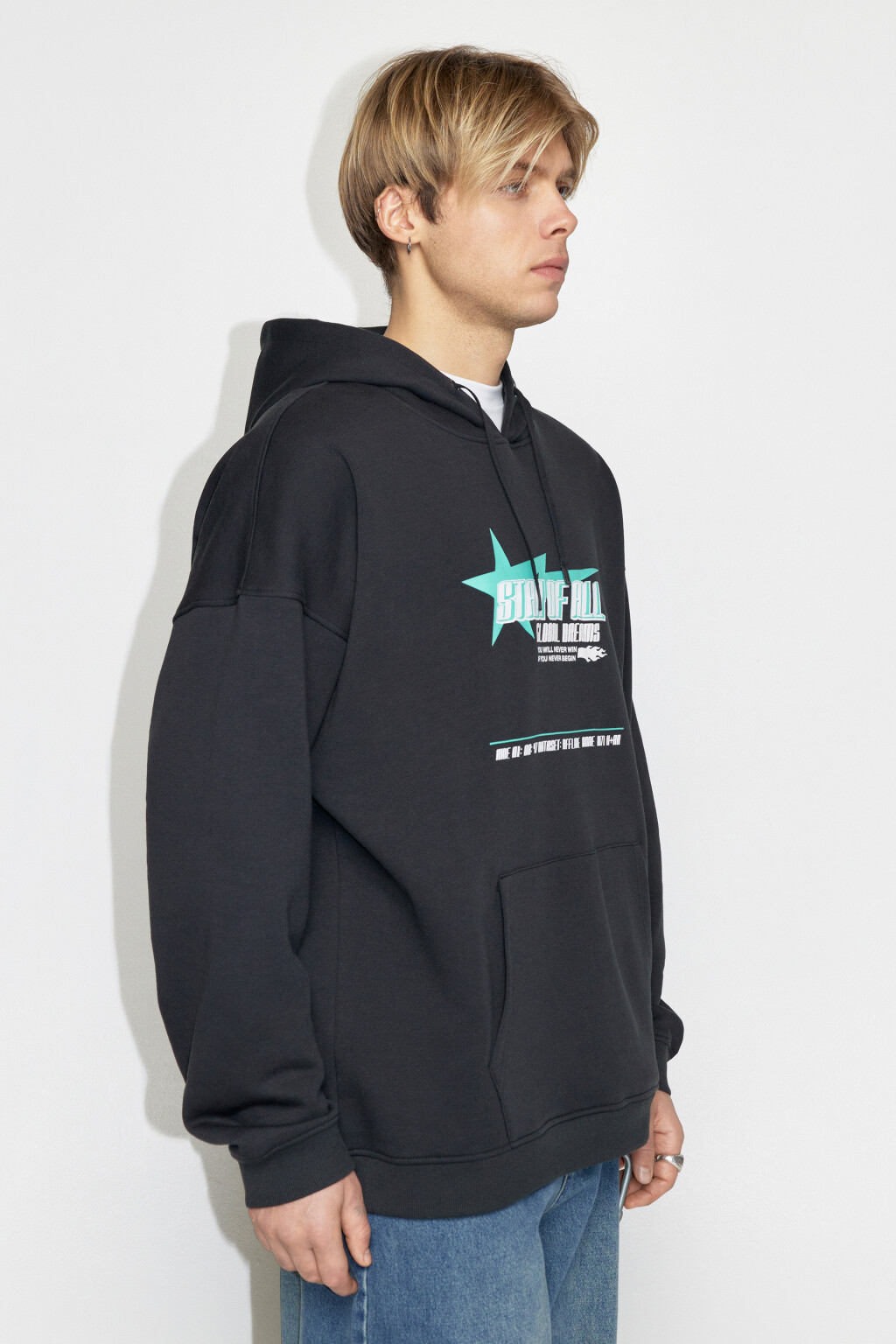 Худи oversize утепленная с принтом - цвет серый - 3