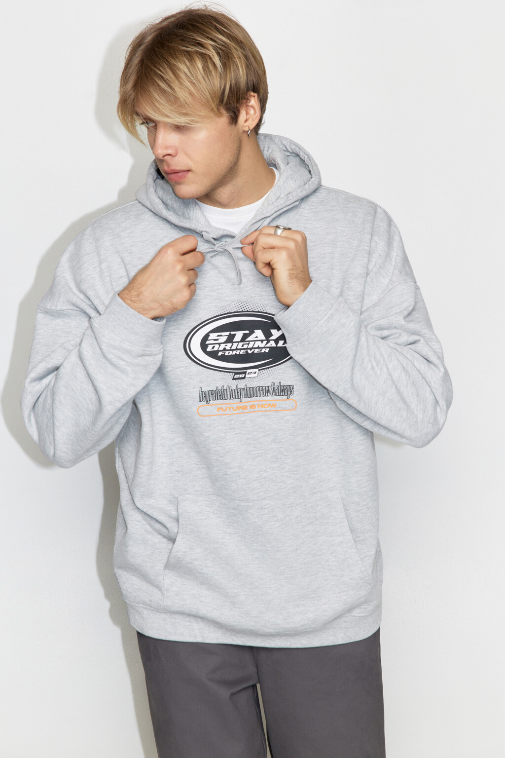 Худи oversize утепленная с принтом - цвет серый - 1