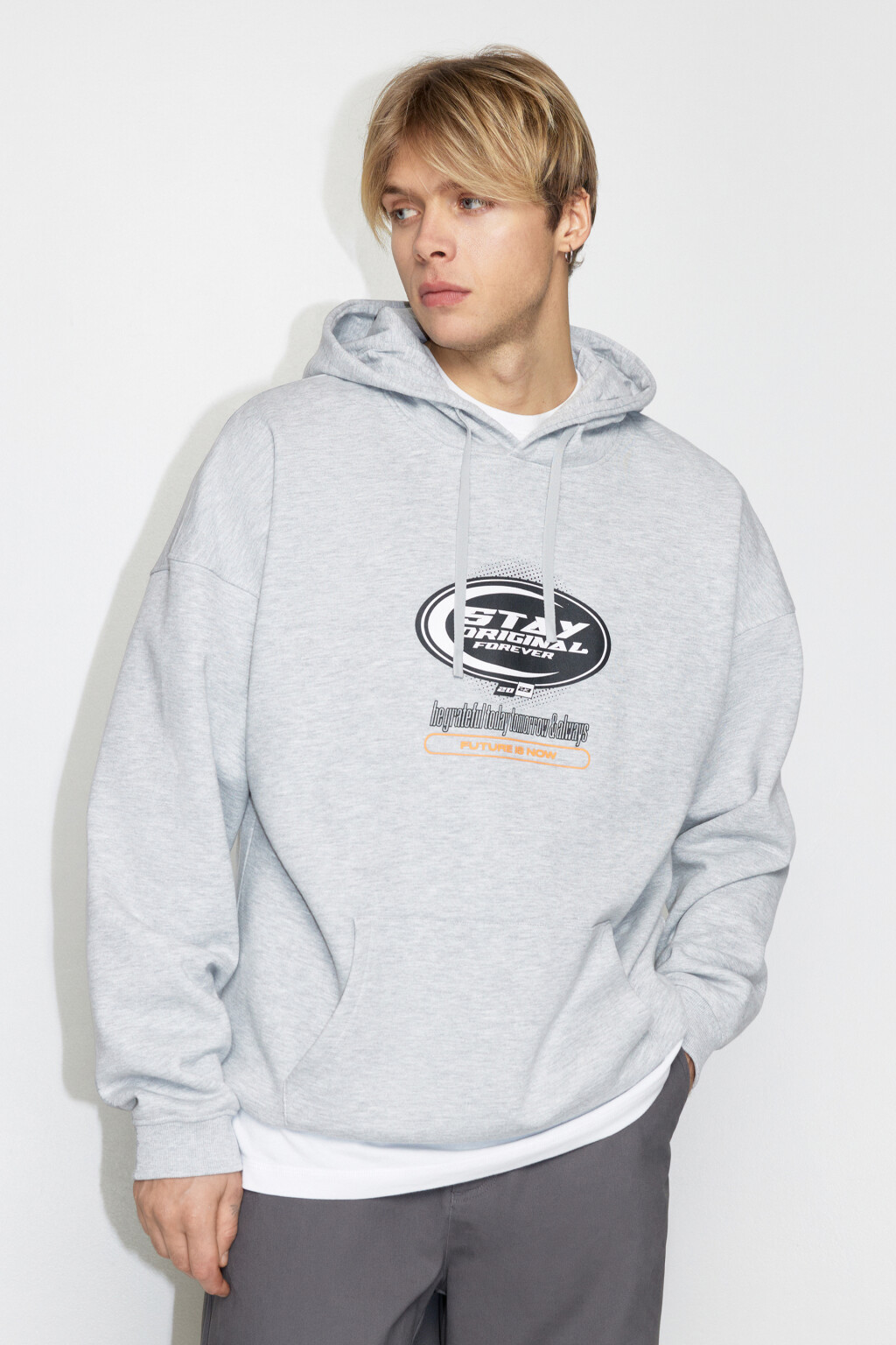 Худи oversize утепленная с принтом - цвет серый - 2