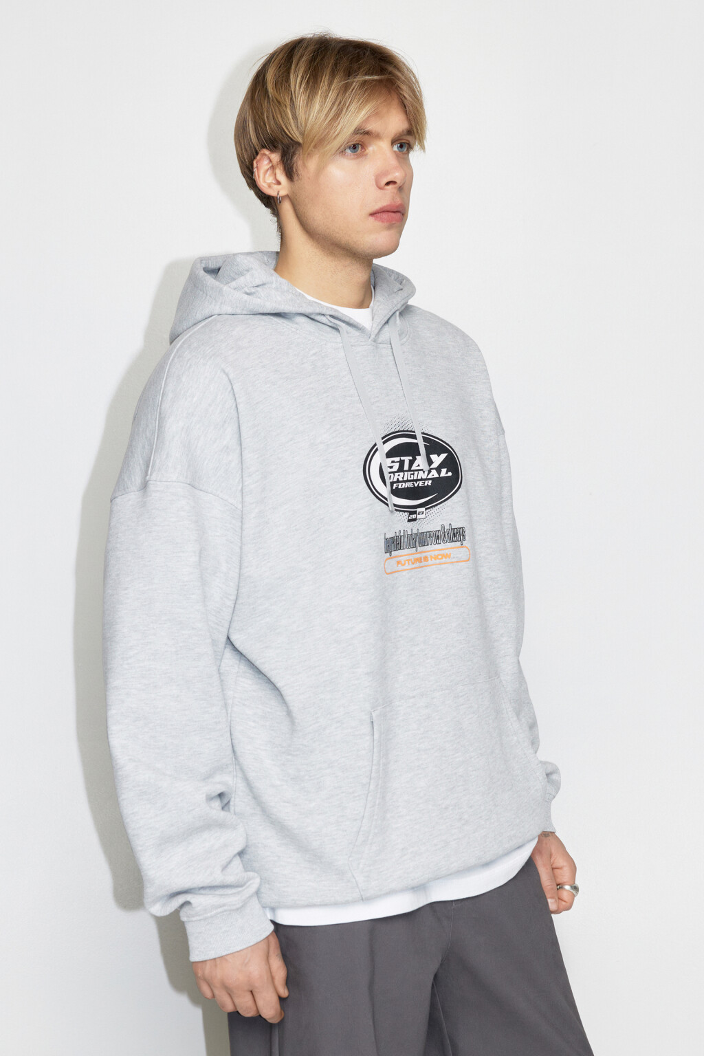 Худи oversize утепленная с принтом - цвет серый - 3