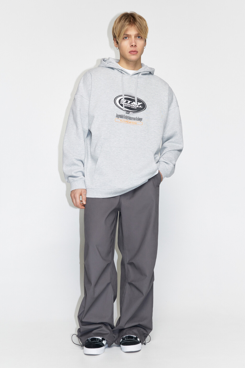 Худи oversize утепленная с принтом - цвет серый - 5