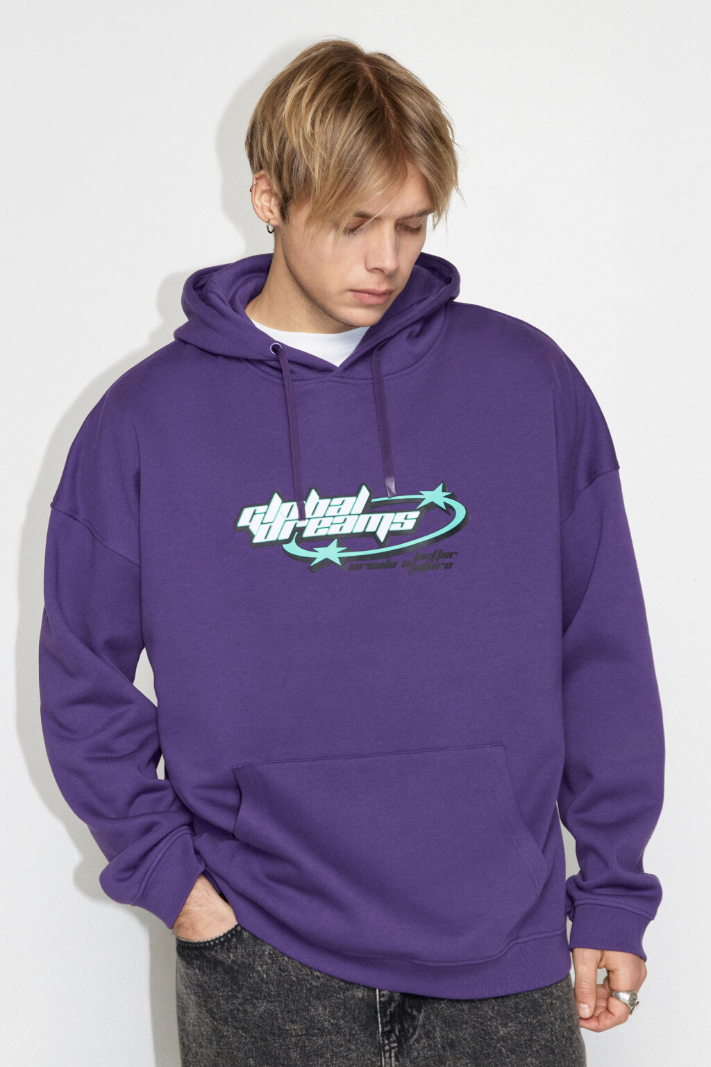 Худи oversize утепленная с принтом - цвет фиолетовый - 2