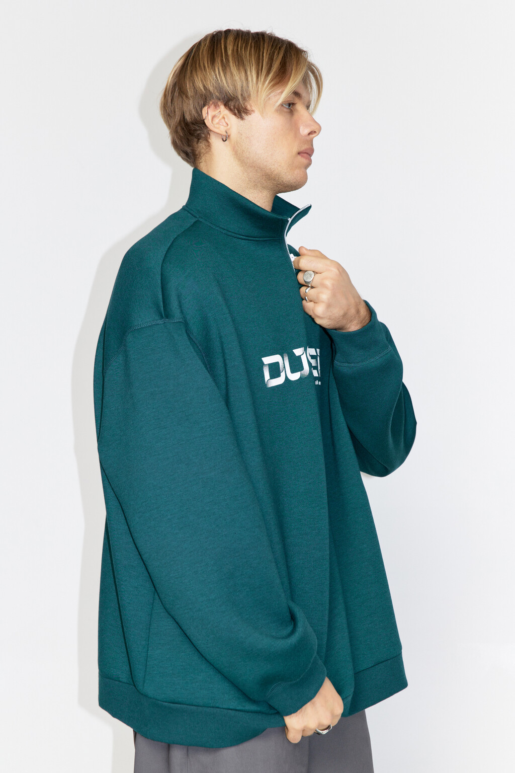 Толстовка oversize с принтом-надписью - цвет зеленый - 1