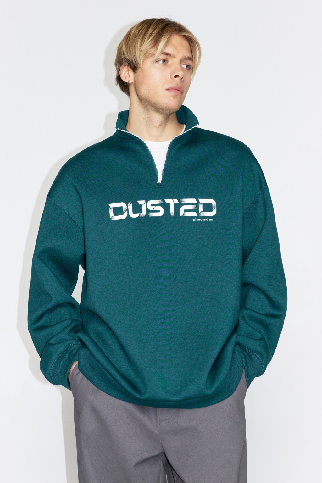 Толстовка oversize с принтом-надписью - цвет зеленый - 2