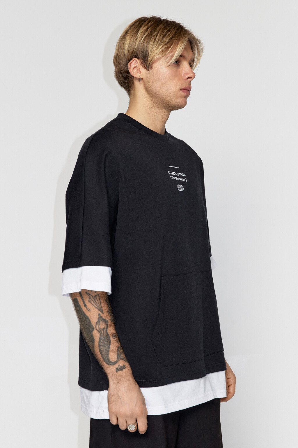 Свитшот oversize с короткими рукавами и принтом - цвет черный - 3